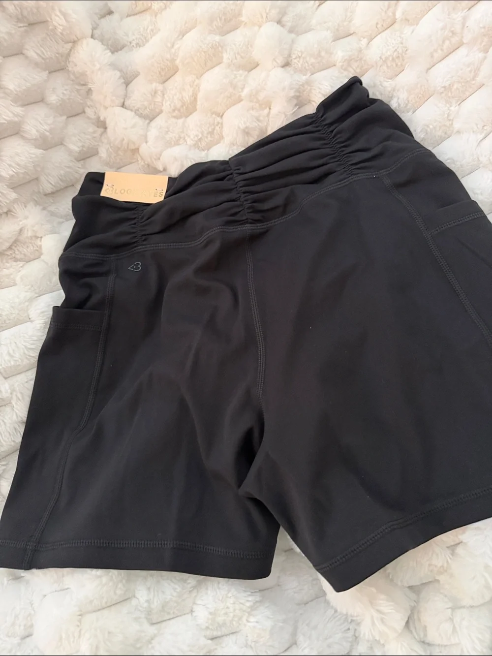 Ruched High-Waist Black Athletic Shorts - Large - Picture 2 of 5